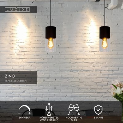 Lucide ZINO - Pendelleuchten - Ø 10 cm - 1xE27 - Rauchfarbe Grau